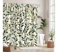 JGGXHM Cortina de Ducha con diseño de Ramas frondosas - Diseño botánico Verde y marrón sobre Fondo Crema Claro 12 Ganchos Lavable a máquina Decoración de baño (140 x 160 cm/Ancho x Alto)