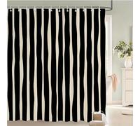 JGGXHM Cortina de Ducha de poliéster Impermeable con Rayas onduladas en Negro y Beige, Ideal para el baño, con Ganchos Decoración para el hogar Mampara de baño (180 x 220 cm/Ancho x Alto)