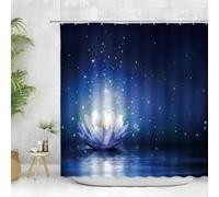 JGGXHM Cortina de Ducha de Tela con Estampado de Loto Azul, Elegantes Flores con Estrellas, Cortina de bañera para Mujer, Tela para decoración de baño (230 x 160 cm/Ancho x Alto)