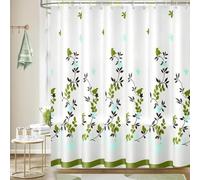 JGGXHM Cortina de Ducha para baño, Impermeable, Resistente al Moho y Lavable, con Ganchos, diseño de Hojas Verdes y pájaros, 120 x 213 cm (Ancho x Alto)