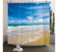 JGGXHM Cortinas de Ducha con Paisaje de Playa, mar, océano, Mediterráneo, Impermeables, Lavables (280 x 180 cm/Ancho x Alto)