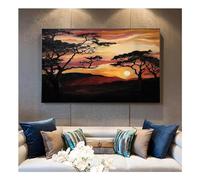 JGGXHM Pintura de árbol Impresión en lienzo Puesta de sol africana Arte de la pared Póster Imagen de paisaje natural para regalo Sala de estar Decoración del hogar -(45x65cm) 18x26in marco interno
