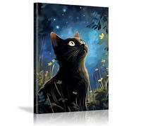 JGGXHM Póster con impresión artística de pared en lienzo de gato, pinturas de gatos negros, imágenes de gatitos y gatos lindos para decoración de dormitorio (55x75cm) 22x30 pulgadas sin marco
