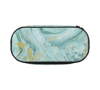 JGHHOUN Azurite - Estuche para lápices con estampado de mármol aceitado dorado y verde azulado y aluminio dorado con cremallera para bolígrafos, herramientas de maquillaje de alta capacidad