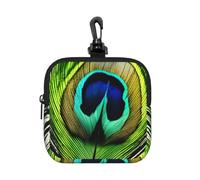 JGHHOUN Bolsa de almacenamiento cuadrada impermeable con estampado de plumas de pavo real verde, para viajes, cosméticos, para mujer y hombre