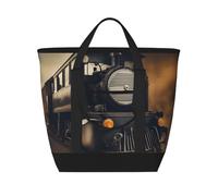 JGHHOUN Bolsa de mano con estampado de locomotora de gran capacidad aislada para compras, playa, picnic, almuerzo, entrega de alimentos