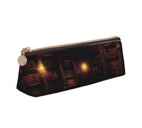 JGHHOUN Book Room - Estuche de piel con cremallera para lápices, diseño de biblioteca misteriosa