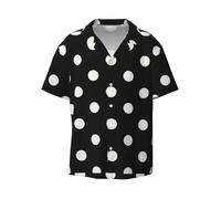 JGHHOUN Camisa hawaiana de manga corta con estampado de lunares blancos y negros para hombre, para verano, playa, vacaciones, Negro, M