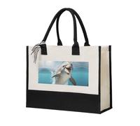 JGHHOUN Divertida bolsa de lona con estampado de delfín de animales para mujer, gran capacidad, regalo para playa, viajes, cumpleaños, día de la madre