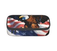 JGHHOUN Estuche de almacenamiento grande con diseño de águila con bandera de Estados Unidos para adolescentes, estudiantes, escuela, viajes, papelería esencial