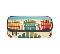 JGHHOUN Estuche de almacenamiento grande con diseño de escena de playa con sillas para adolescentes, estudiantes, escuela, viajes, papelería esencial