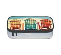 JGHHOUN Estuche de almacenamiento grande con diseño de escena de playa con sillas para adolescentes, estudiantes, escuela, viajes, papelería esencial