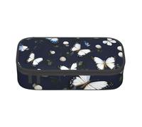 JGHHOUN Estuche de almacenamiento grande con estampado de flores blancas con mariposas azules para adolescentes, estudiantes, escuela, viajes, artículos de papelería esenciales