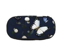 JGHHOUN Estuche para lápices con estampado de flores blancas y mariposas azules, espacioso, con cremallera, herramientas de maquillaje de alta capacidad, suministros de oficina