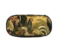 JGHHOUN Estuche para lápices con estampado de pollo y gallo espacioso, con cremallera, herramientas de maquillaje de alta capacidad, suministros de oficina