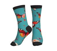 JGHHOUN Hen Flying Butterflies Among Flowers - Calcetines de tubo medio para hombres y mujeres, transpirables, para correr, fitness, entrenamiento, ropa deportiva casual, 3 Negro, Altoa única