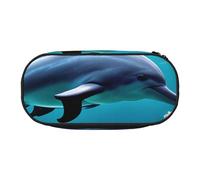 JGHHOUN Hermoso estuche con estampado de delfines del mundo submarino con estampado de coral, espacioso, con cremallera, herramientas de maquillaje de alta capacidad, suministros de oficina