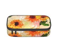 JGHHOUN Hermoso estuche de almacenamiento grande con estampado de girasoles para adolescentes, estudiantes, escuela, viajes, artículos de papelería esenciales