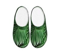 JGHHOUN Lindas pantuflas de franela con estampado de hojas de palma verde, antibolitas, para interiores y exteriores, suela antideslizante, suave para el hogar