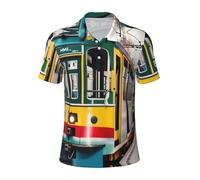 JGHHOUN Lisbon Tram Print Polo, polo, versátil, transpirable, cómodo, manga corta, informal, ropa de verano, Negro, 3XL