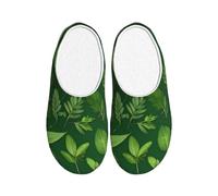 JGHHOUN Pantuflas de franela con estampado de hojas de hierbas, antibolitas, para interiores y exteriores, suela antideslizante de TPR, suave para el hogar