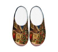 JGHHOUN Pantuflas de franela con estampado de pueblo de carnaval de Navidad, antibolitas, para interiores y exteriores, suela antideslizante, suave para el hogar