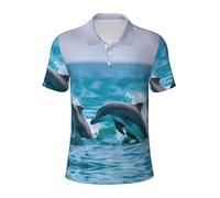 JGHHOUN Polo versátil con estampado de delfines en el mar, transpirable, cómodo, de manga corta, informal, ropa de verano, Negro, M