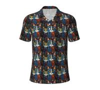 JGHHOUN Polo versátil con estampado de gato de dibujos animados, transpirable, cómodo, de manga corta, informal, ropa de verano, Negro, S