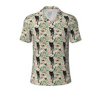 JGHHOUN Polo versátil con estampado de gato de dibujos animados, transpirable, cómodo, de manga corta, informal, ropa de verano, Negro, XL