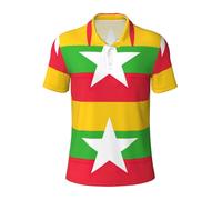 JGHHOUN Polo versátil con estampado de la bandera de Myanmar, transpirable, cómodo, de manga corta, informal, ropa de verano, Negro, 4XL