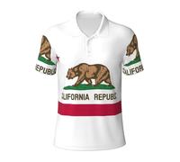 JGHHOUN Polo versátil con estampado de la bandera del estado de California, transpirable, cómodo, de manga corta, informal, ropa de verano, Negro, 4XL
