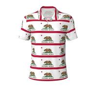 JGHHOUN Polo versátil con estampado de la bandera del estado de California, transpirable, cómodo, de manga corta, informal, ropa de verano, Negro, 3XL