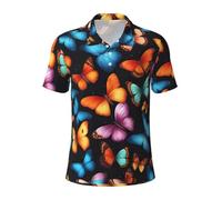 JGHHOUN Polo versátil con estampado de mariposas coloridas, transpirables, cómodas, de manga corta, ropa casual de verano, Negro, M