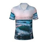 JGHHOUN Polo versátil con estampado de olas del océano, transpirable, cómodo, de manga corta, informal, ropa de verano, Negro, XL