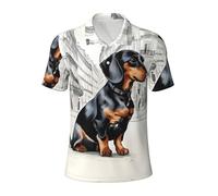 JGHHOUN Polo versátil con estampado de perro salchicha parisino, transpirable, cómodo, de manga corta, informal, ropa de verano, Negro, L