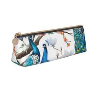 JGHHOUN Precioso estuche de piel con cremallera para lápices y estampado de flores de pavo real, para estudiantes y adolescentes