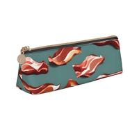 JGHHOUN Streaky Bacon - Estuche de piel con cremallera para lápices, diseño de tocino
