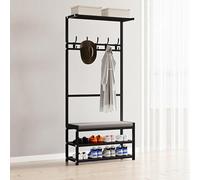JGJSQYY Perchero de entrada 3 en 1 con banco de almacenamiento, marco de metal estable negro, 60 x 25,5 x 160 cm, elegante árbol de pasillo independiente con asiento, perfecto para decoración del
