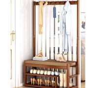 JGJSQYY Perchero de Madera con Mueble y 9 Ganchos Dobles para Entrada, Ideal para Apartamentos pequeños y Puertas traseras. Solución de Almacenamiento Elegante para Abrigos, Bolsos y Accesorios.