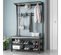JGJSQYY Perchero independiente resistente con banco de zapatos, árbol de pasillo industrial con soporte de entrada de almacenamiento con ganchos, fácil montaje para sala de estar, pasillo y dormitorio