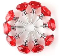 JgYiAngBq Pomos de cristal, 10 pomos for cajones con forma diamante, 30 mm, for puerta armario cocina, cajón, aparador, tirador tornillos, color rojo