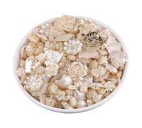 Jgzzmxuq 100 g de cuentas de resina vintage surtidas, perlas transparentes de pétalos de flores, perlas barrocas estéticas chapadas en oro