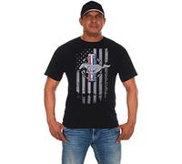 JH DESIGN GROUP Ford Mustang - Camiseta de Cuello Redondo con Bandera Estadounidense desgastada para Hombre, Negro, XL