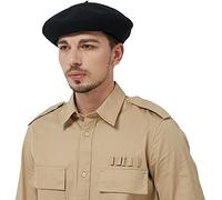 JH JOEJERRY Boina francesa de lana para hombres y mujeres, color sólido, estilo militar, unisex, talla grande, Negro -, 7 1/4/7 1/2
