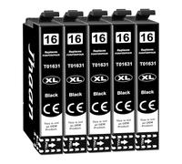 Jhaan 16XL Cartuchos de Tinta para Epson 16 XL Compatible con Epson Workforce WF-2630 WF-2010 WF-2510 WF-2750 WF-2760 WF-2520 WF-2530 WF-2540 WF-2650 WF-2660 (5 Negro)