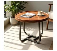JHAISMAO Redondo Madera Mesa De Centro con Marco De Metal, Impermeable Bandeja Superior Mesa Auxiliar para Espacios Pequeños(Size:60x60x39cm,Color:A)