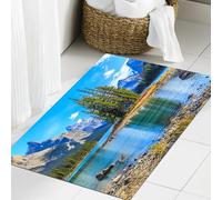 JHAOUNUK Alfombra de baño suave, 60 x 90 cm, decoración de casa de mar, paisaje de Spirit Island en el lago maligno de Canadá en la S, antideslizante, lavable, alfombra de baño mullida, absorbente