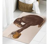 JHAOUNUK Alfombra de baño suave de 60 x 90 cm, diseño de mono que se sienta con una mirada reflexiva a sus patas traseras y se adentra, antideslizante, lavable, mullida, alfombrilla de baño absorbente