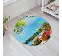 JHAOUNUK Alfombrilla de Baño Absorbente Antideslizante Lavable,Alfombra de Ducha con Respaldo de Goma para Baño,Bañera,Frutas Tropicales Frescas en la Orilla bajo una Rama de Palma.,60x60cm