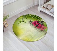 JHAOUNUK Alfombrilla de Baño Absorbente Antideslizante Lavable,Alfombra de Ducha con Respaldo de Goma para Baño,Bañera,Decoración de spa, piedras Hojas de bambú en el agua de la piscina Medita,60x60cm
